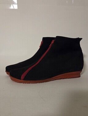 Arche Baryss Black Red Suede Nubuck Side Zip Ankle Boots Women's 39EU 8US EUC